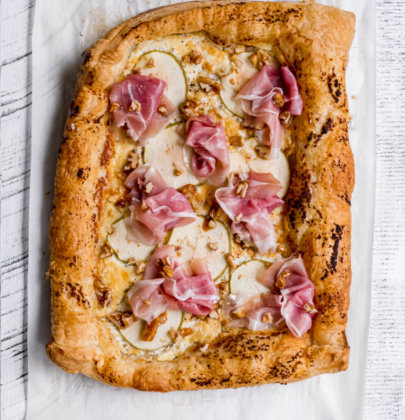 Goat Cheese, Apple and Prosciutto Tart